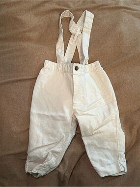 Janie and Jack Cream Linen-Blend Suspender Pants